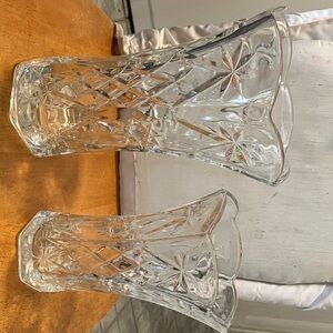 Set of 2. Lead cut glass vases with many cuts n detail.  Perfect condition, no